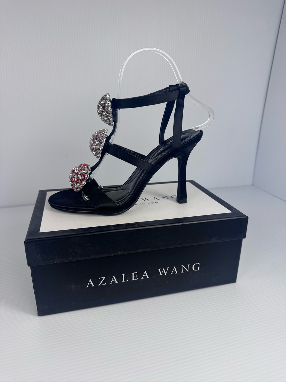 Azalea Wang Rhinestone Heels Black Strappy Sandals NEW IN BOX  Sizes 6-8.5